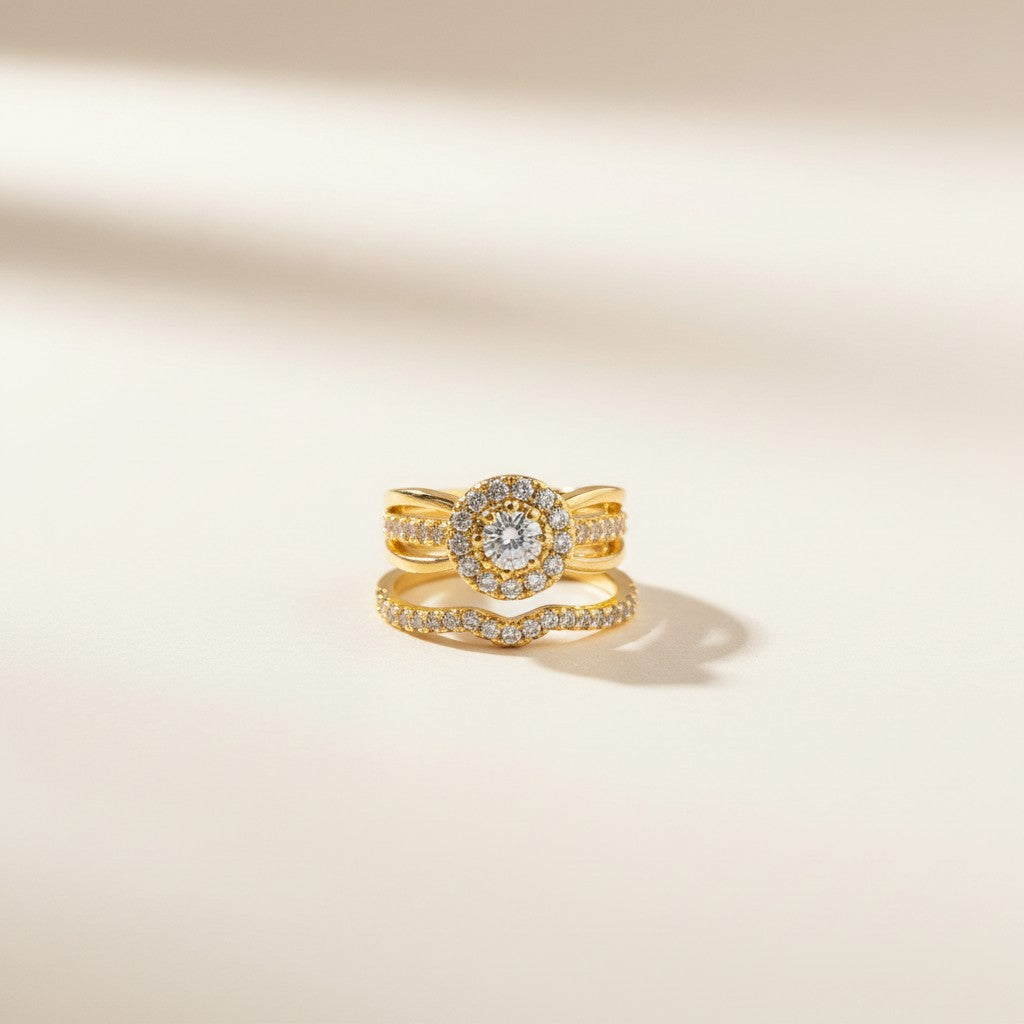 Emma- Gold Plated Zirconium surrounded set of 2 rings