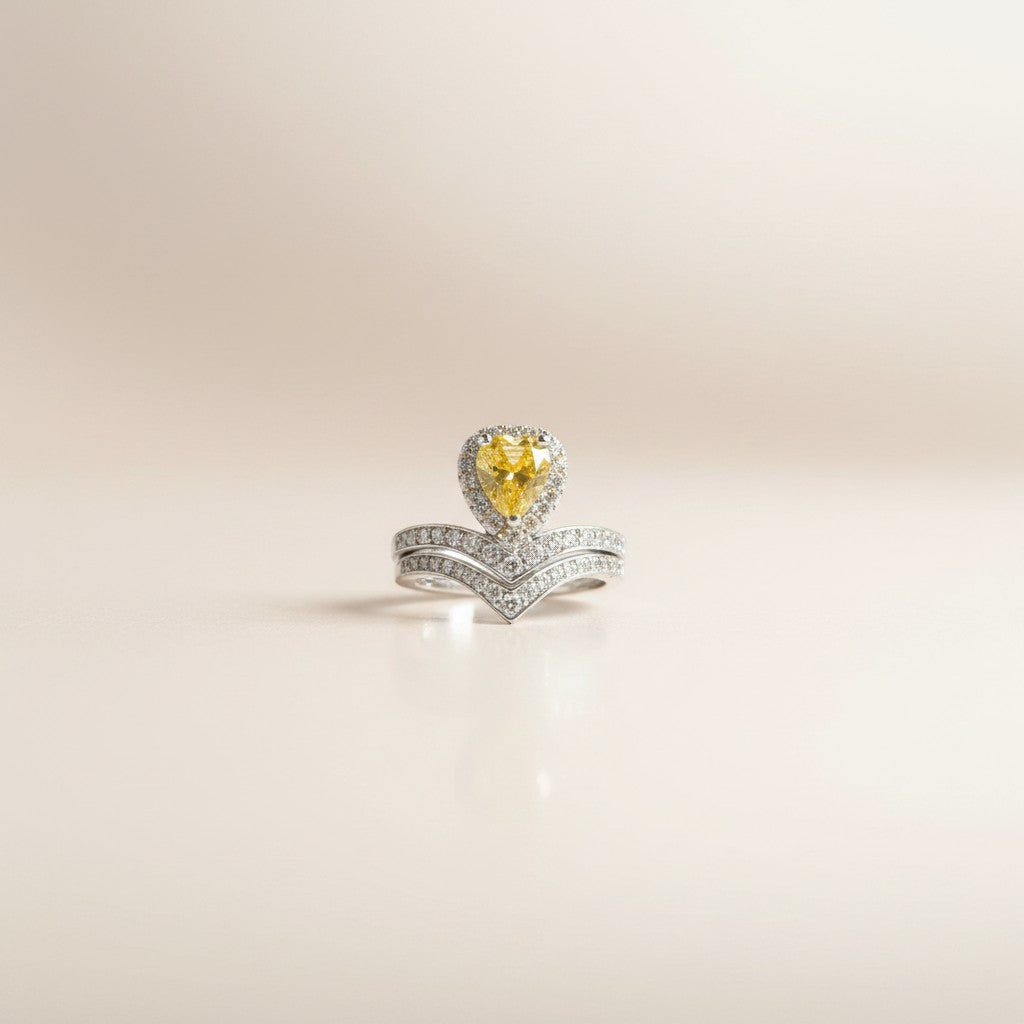 Chloe- Yellow Pear Cut Zirconia Stone Ring (set of 2)