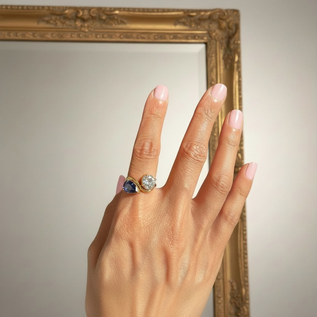 Nova- 18K Gold Plated Waterdrop Zircon Ring in Blue and White