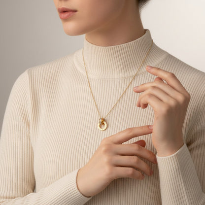 Maxine- 18K Gold Plated Interlocking Circles with Roman Numerals featuring Zircon Crystals