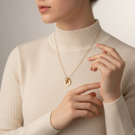 Maxine- 18K Gold Plated Interlocking Circles with Roman Numerals featuring Zircon Crystals