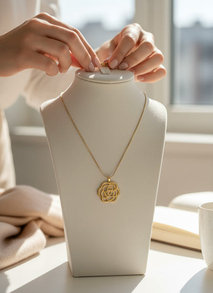 Suzie- 18k Gold Plated Flower Pendant Chain