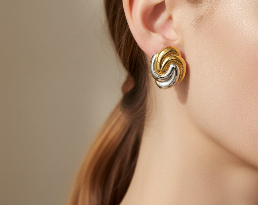 Anita | 18K Gold Plated Two-Tone Swirl Stud Earrings