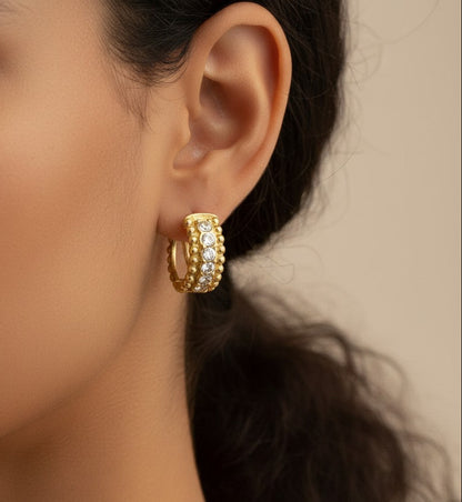 Silvie | 18K Gold Plated Beaded Edge Hoop Earrings with Embedded Zirconia