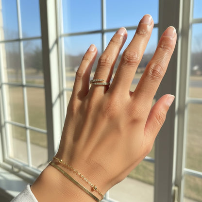 Phoebe- 18K Gold Plated PVD Dainty Micro Zirconia Pave Rin ~ Adjustable