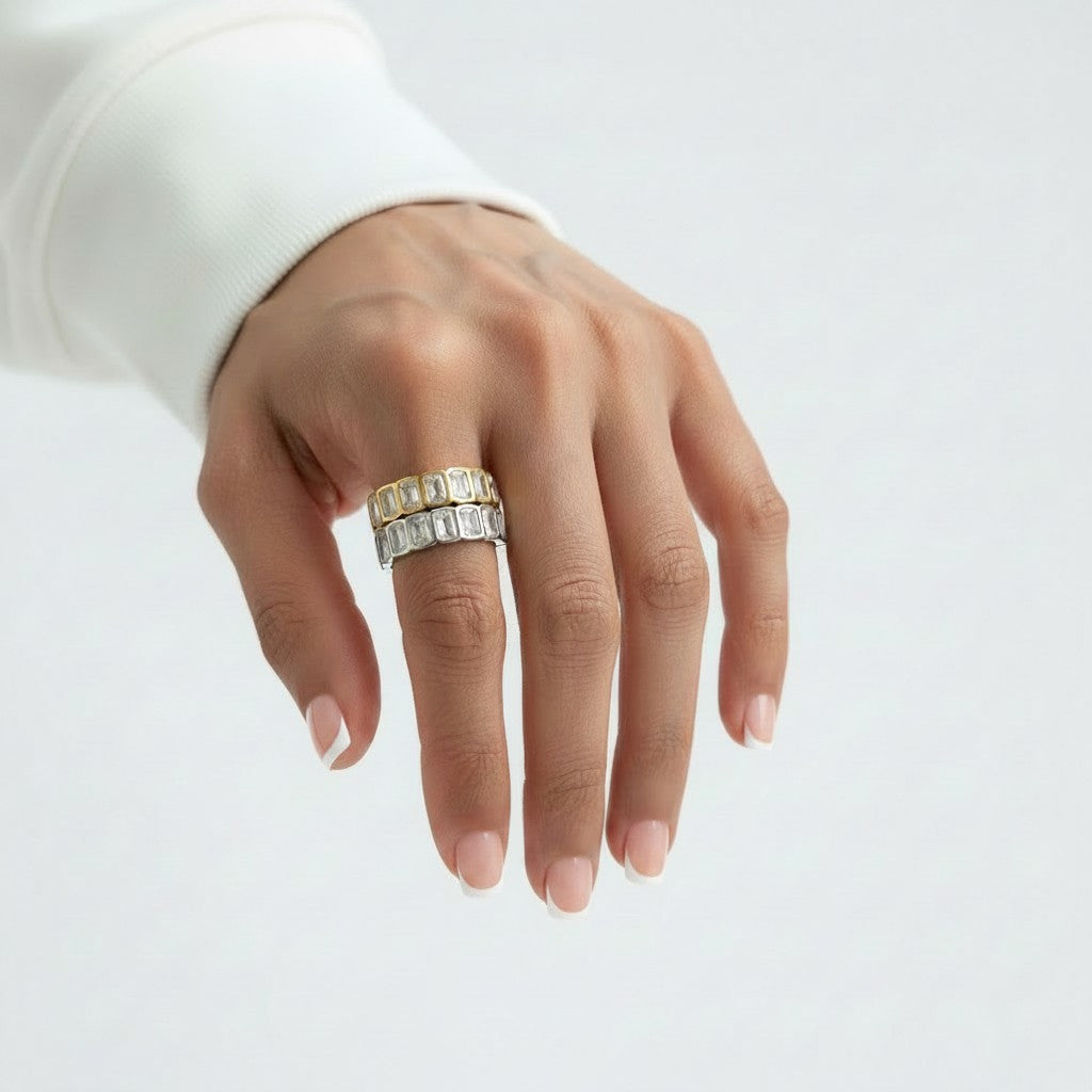 Margot- 18K Gold Plated Bezel setting Rectangle Cut Zircon Ring