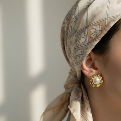 Merve | Classic Pearl 18K Gold Plated Twisted Stud Earrings