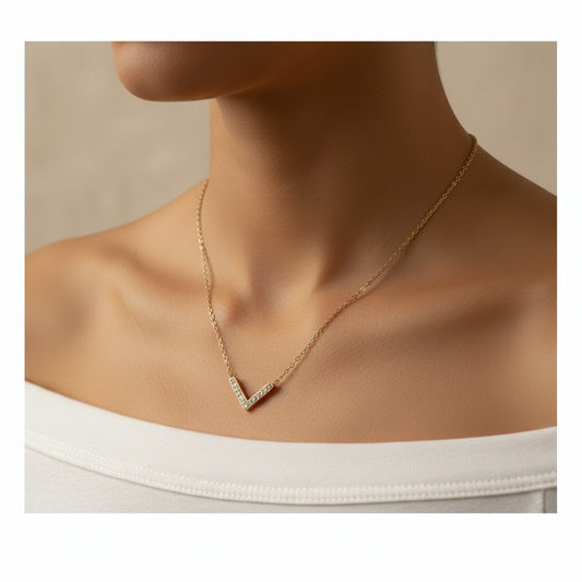 Vicky | 18K Gold Plated Dainty V-Shape Zirconia Pendant Chain