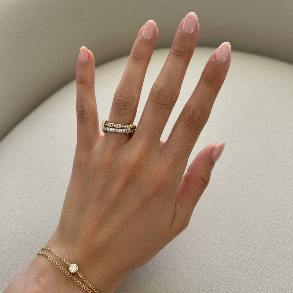 Zuni – 18K Gold Plated 2 Interlocking Rings Mixed metal with Zirconia Pavé Band
