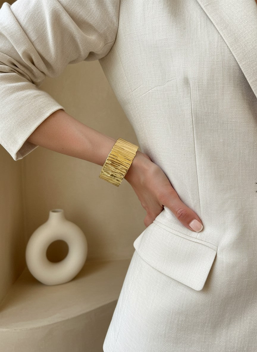 Minal | 18K Gold Plated Textured Cuff Bangle