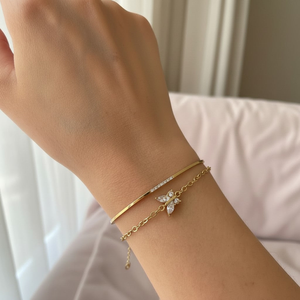 Lisha | 18K Gold Plated Dainty Zirconia Butterfly Bracelet