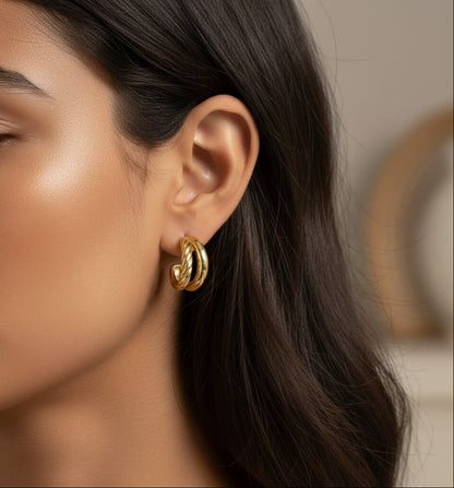 Danny | 18K Gold Plated Double Hoop Studs