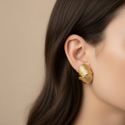 Gaby | 18K Gold Plated Rippled Chunky Ear Studs