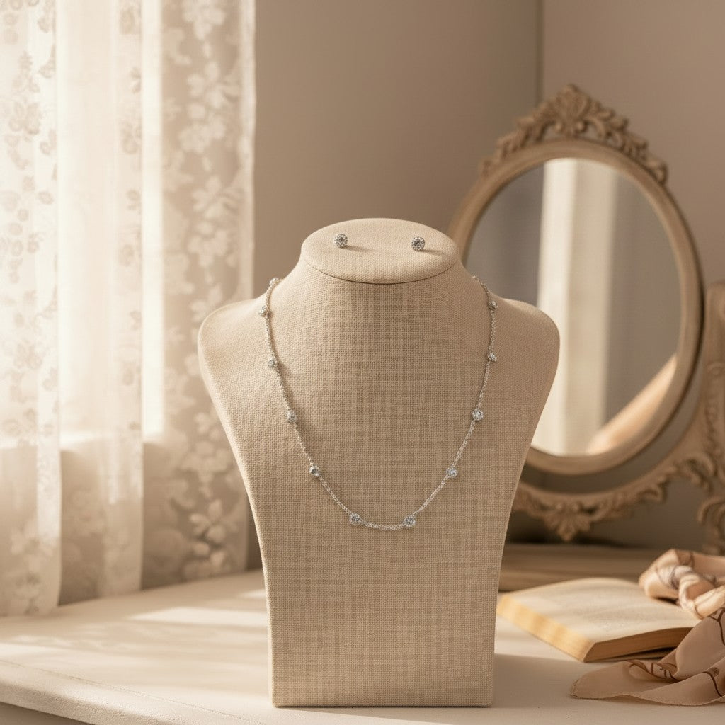 Zahra- Cubic Zirconia Diamond Necklace and studs Jewellery set