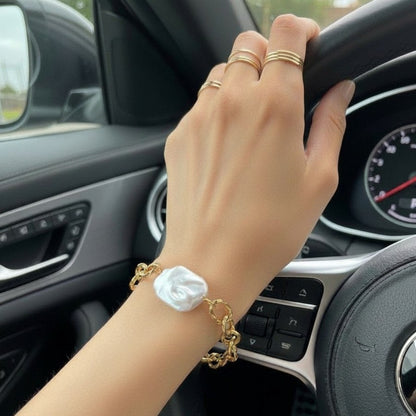 Amber- 18K Gold Plated Baroque Pearl Bracelet