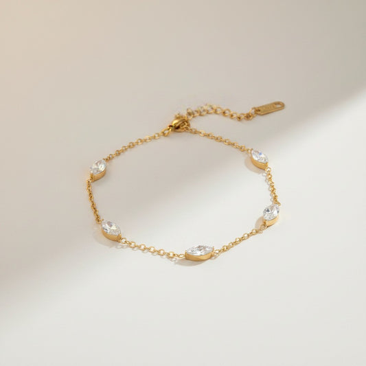 Edith- 18K Gold Plated Dainty Marquise style Cut Zircon Bracelet