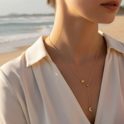 Fawn | 18k Gold Plated Star & Zirconia Moon Necklace
