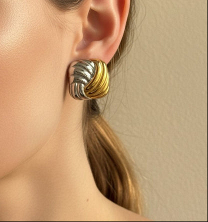 Tiffany | 18K Gold Plated Two-Tone Rippled Knot Studs