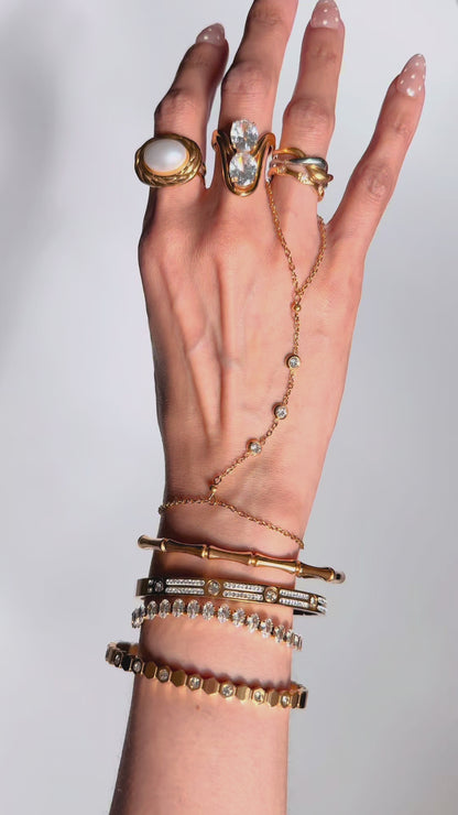 Ava- 18K Gold Plated Triple Zircon Stone Hand Chain