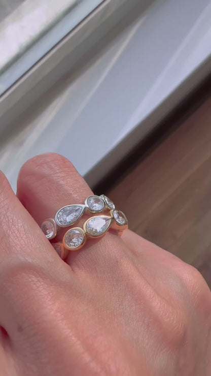 Charlie- 18K Gold Plated Bezel setting Tear drop & Round Cut Zircon Ring
