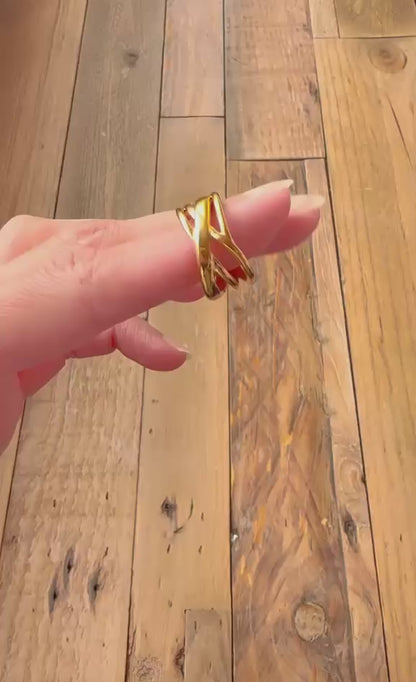 Pamela 18K Gold Plated Chunky Layered Cuff Bangle