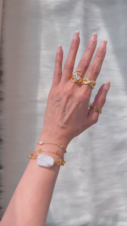 Nicole – 18K Gold Plated Thin Three Interlocking Stack Ring with Zirconia Pavé Band
