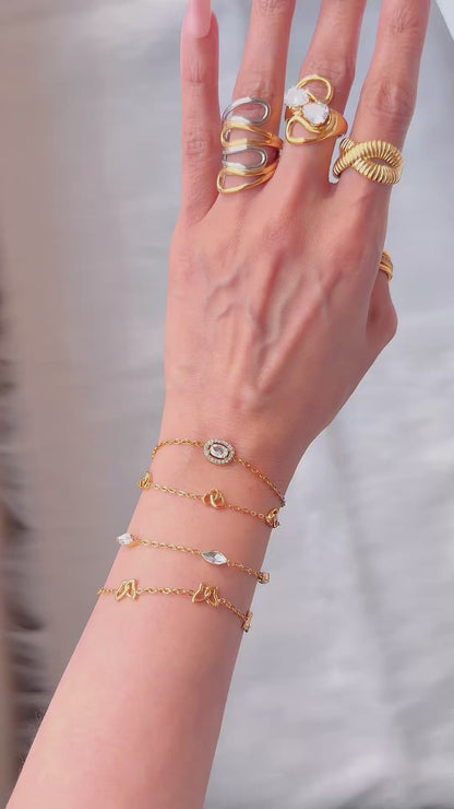 Edith- 18K Gold Plated Dainty Marquise style Cut Zircon Bracelet
