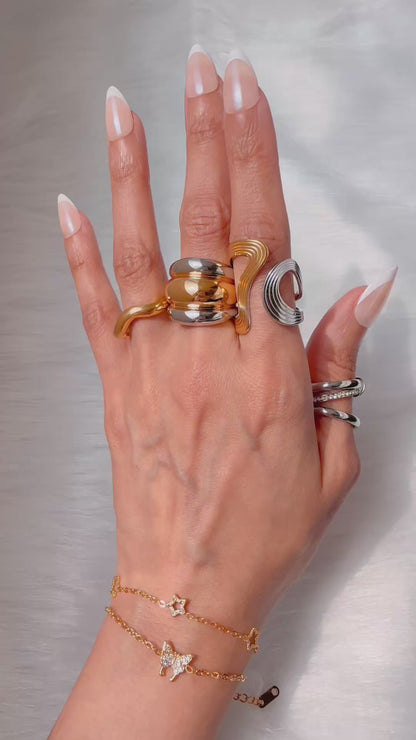 Heidi – 18K Gold Plated Interlocking Stack Ring with Zirconia Pavé Band