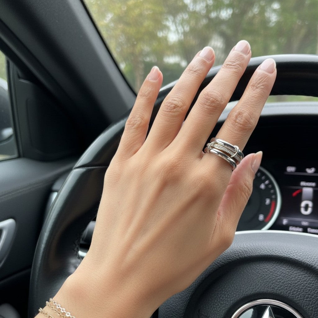 Heidi – 18K Gold Plated Interlocking Stack Ring with Zirconia Pavé Band